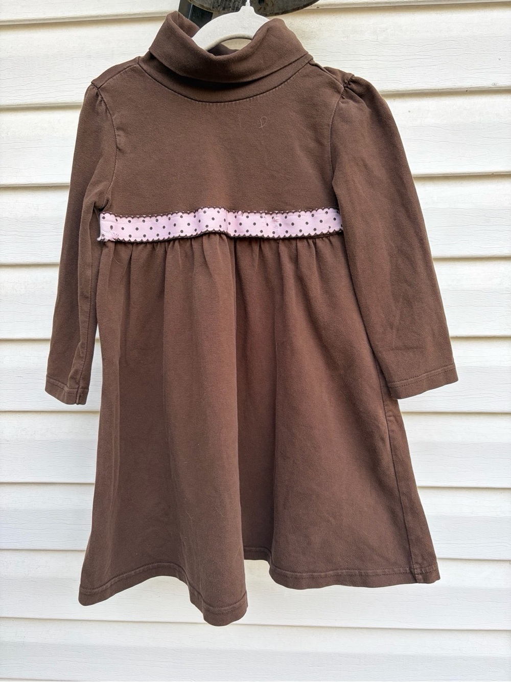 Gymboree Girls Size 3 Brown Long Sleeve Turtleneck Dress Pink Polka Dot